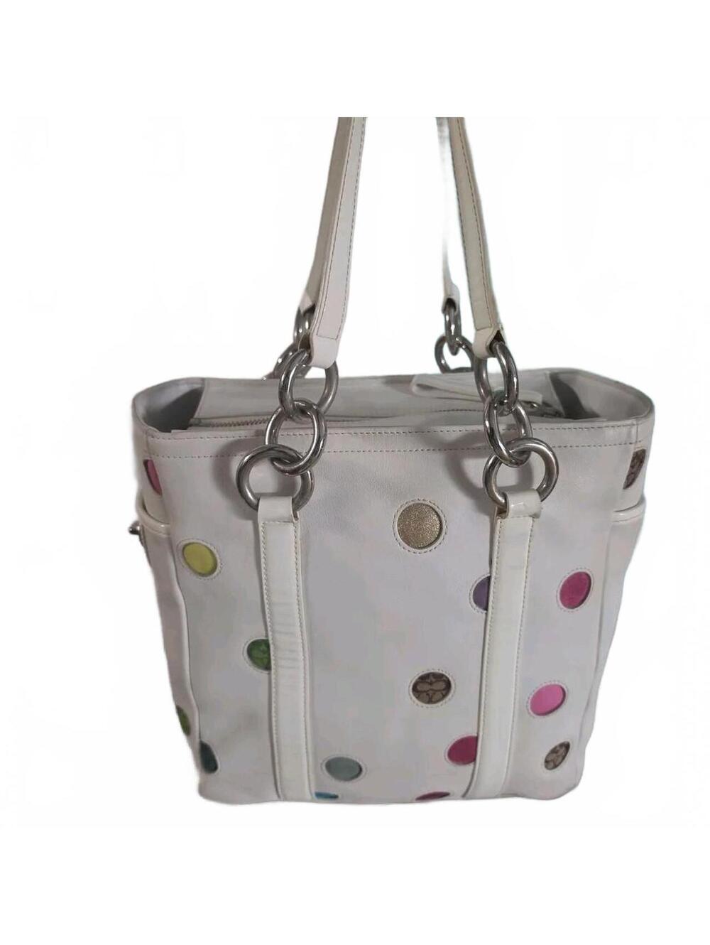 vintage coach polka dot leather handbag with silver hardware